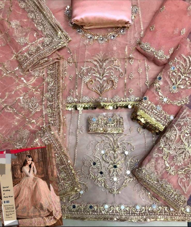 Blush Pink Sequence Embroidered Party Frock