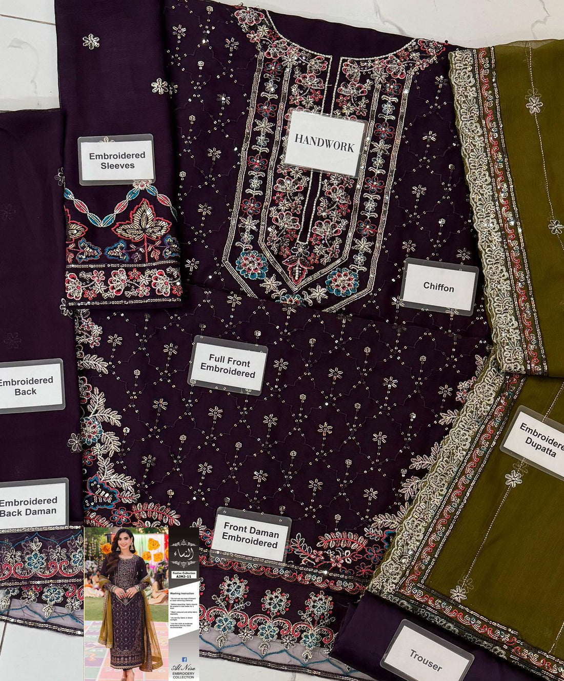 Asim Jofa Chiffon Sequence Work Suit