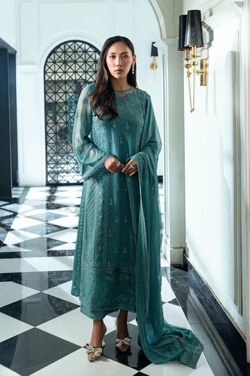 Azure Semi Pure Chiffon Embroidered Suit