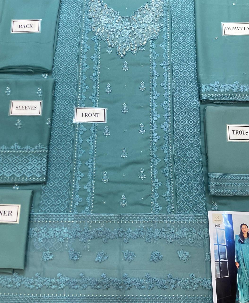 Azure Semi Pure Chiffon Embroidered Suit