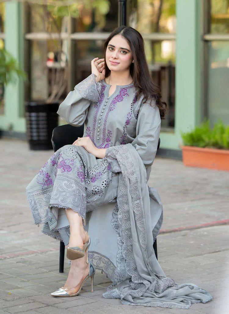 Mushq Heavy Chikankari Lawn With Bamber Chiffon Dupatta